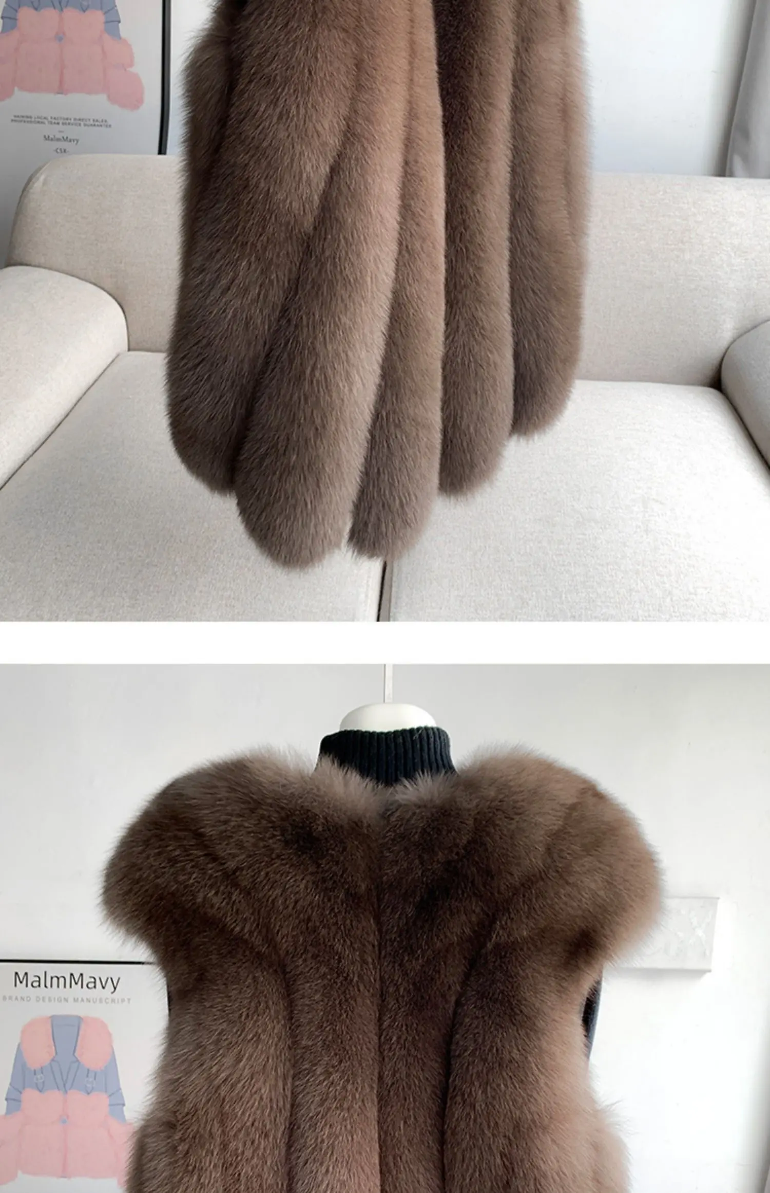 Fox fur vest women's medium and long 2024 new fashion fur vest thick coat real fur for winter