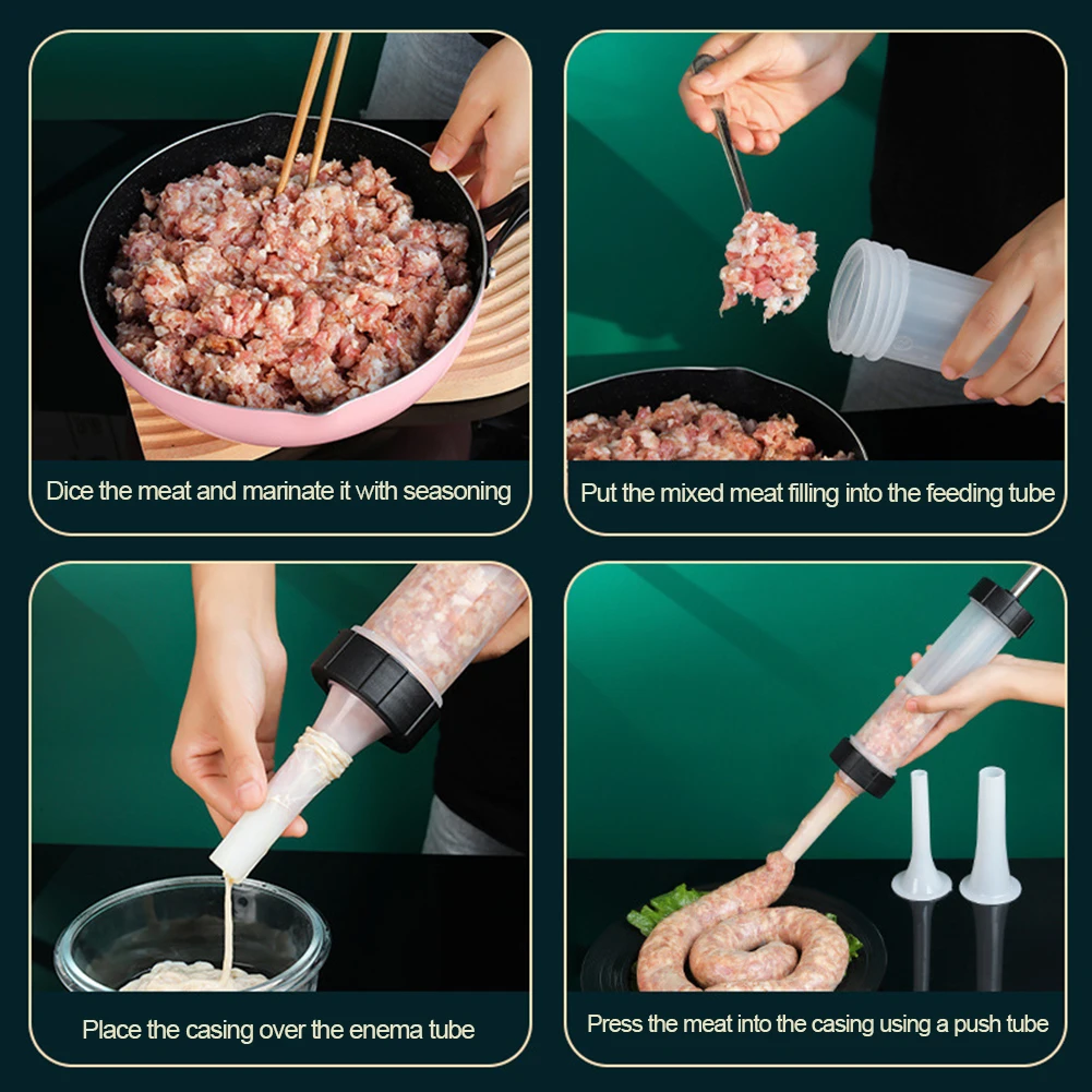 Manual Sausage Stuffing Machine with 3 Filling Nozzles Sausage Syringe  Suitable for Family Gatherings and Barbecues