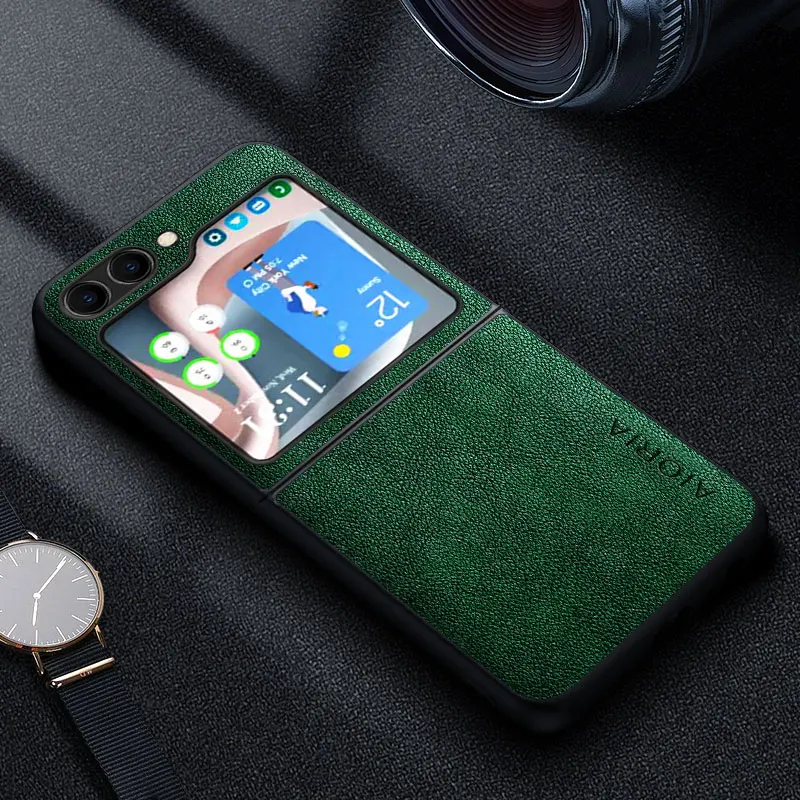 Premium Luxury Leather Retro Business Style Phone Case - Solid Color Cover