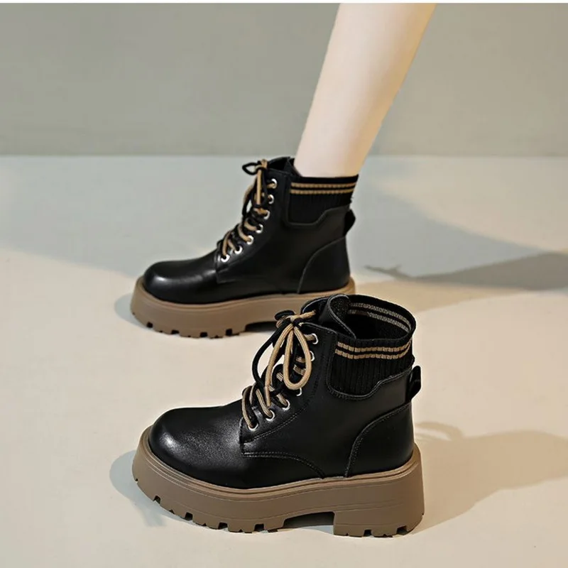 Winter And Autumn Retro Women & Girls Boots Fashion Female Soft Leather Shoes Anti-Slip Sports Casual Size 35-40