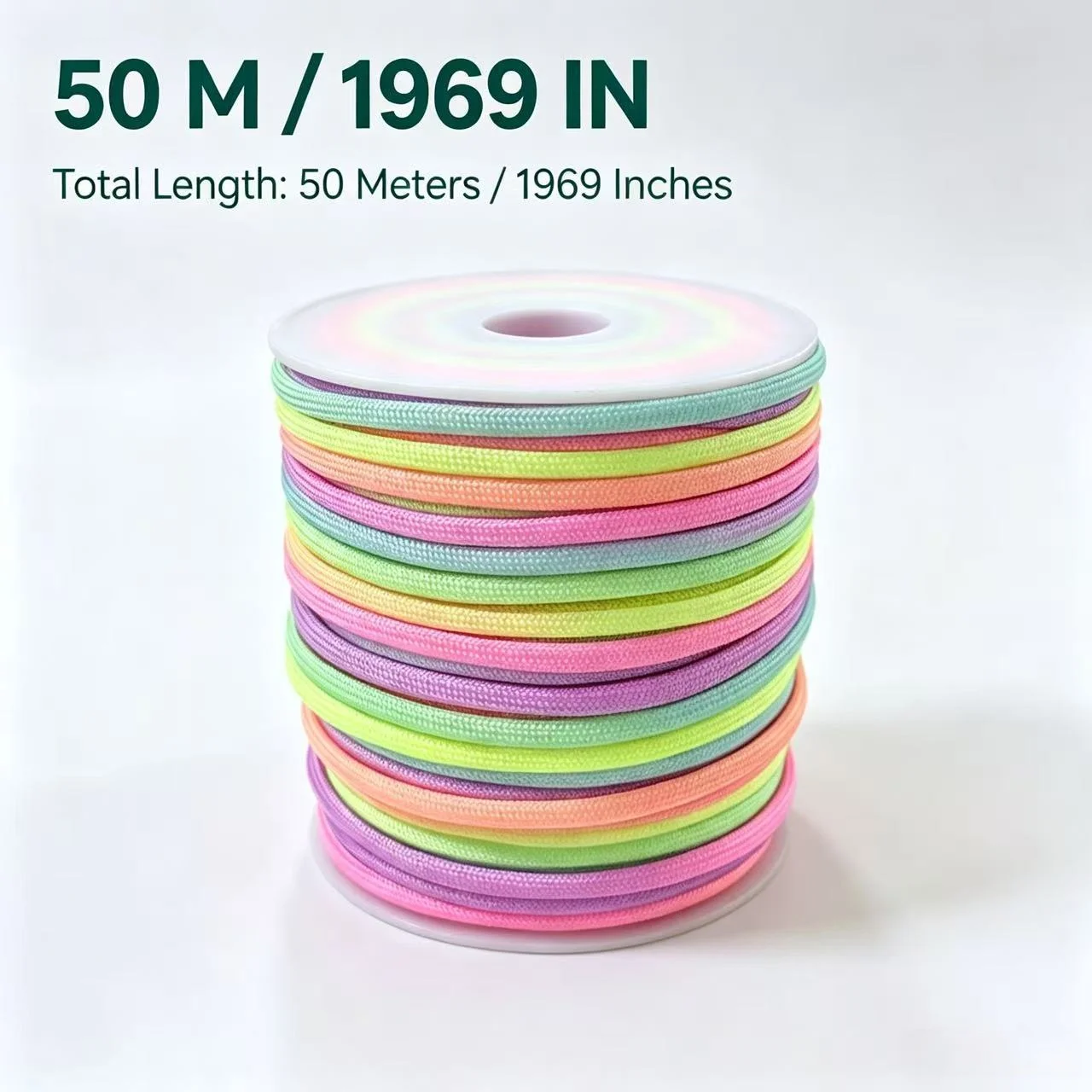 Durable 4mm Colored Braided Nylon Cord - 50m for DIY, Crafting, and Outdoor Use