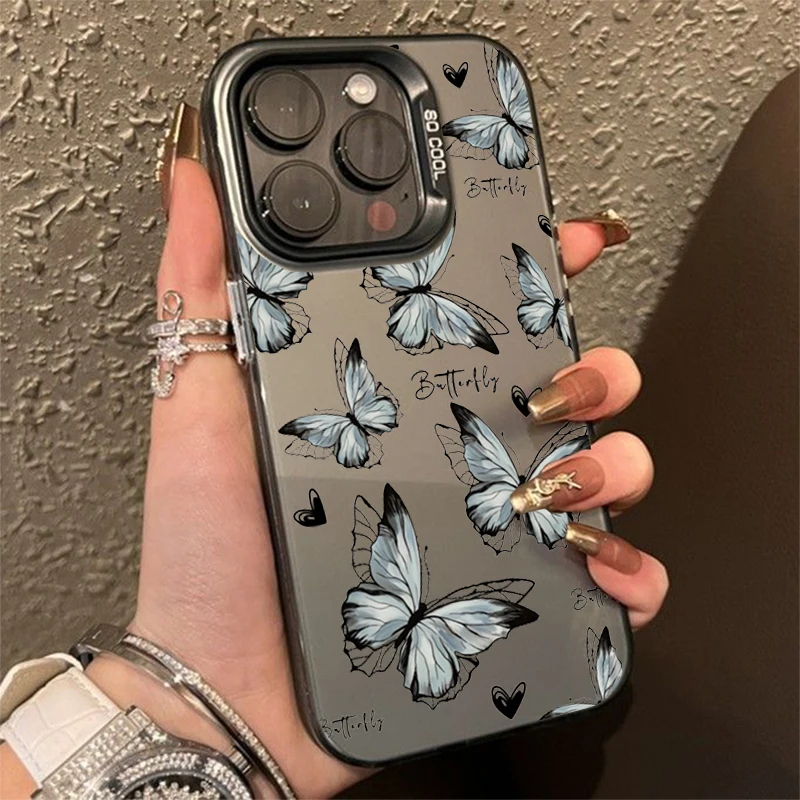Black Butterfly Flowers Electroplate IMD Phone Case