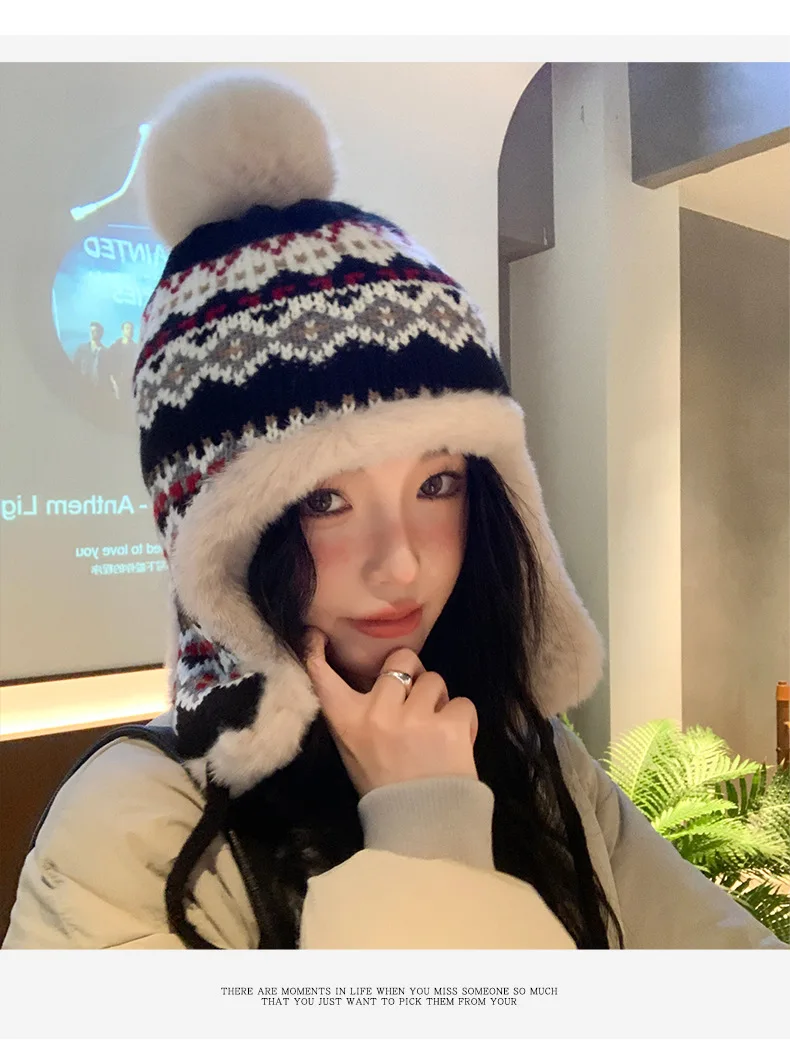 Bărbați și femei rusești tricotate Trapper Earflap schi Cap nou bărbat și femeie gros cald de iarnă Beanie blană pompom rusesc pălărie_voghion.com