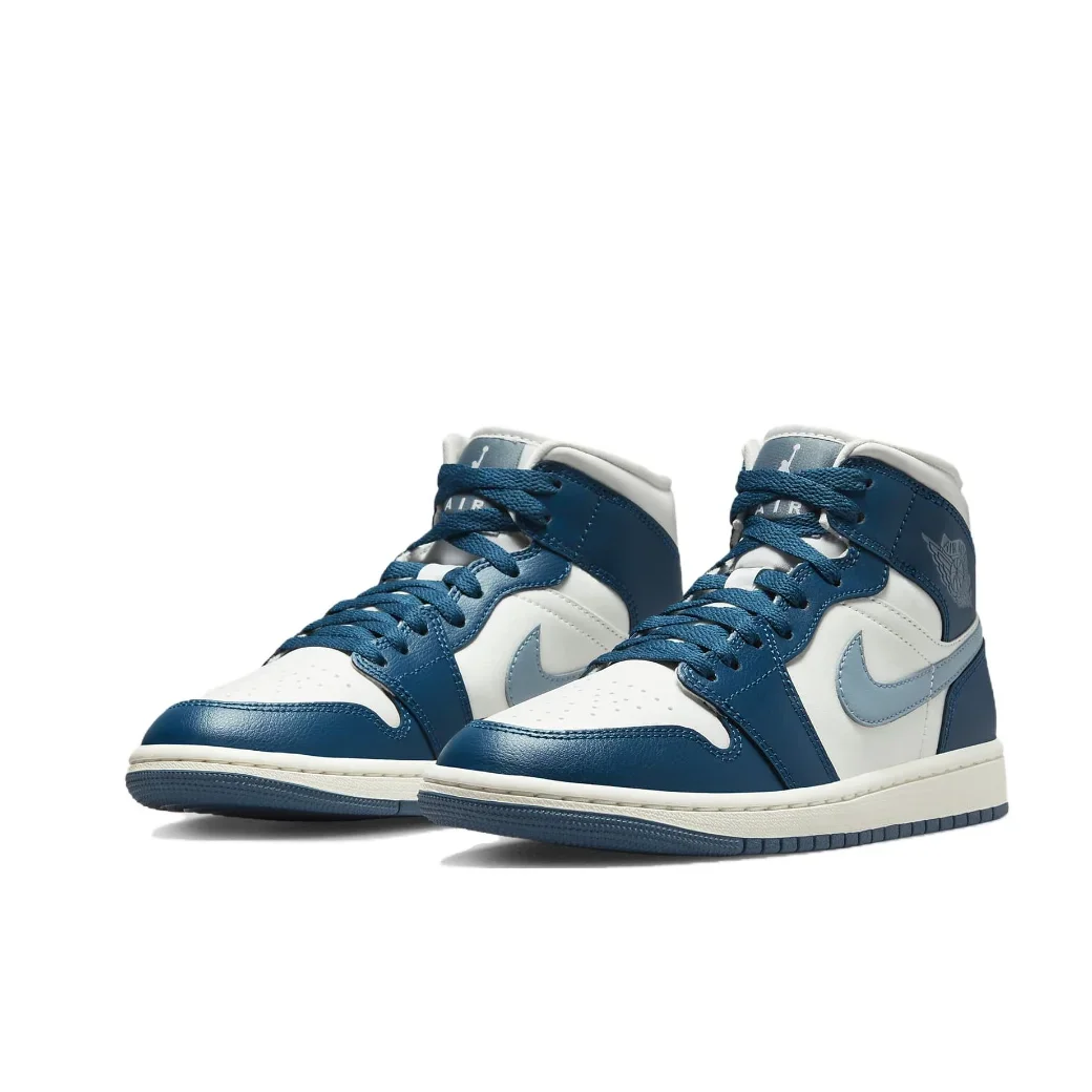 Nike Air Jordan 1 Mid Men's and Women's Board Shoes Support Comfort Casual Cushioned and lightweight breathable Blue&White