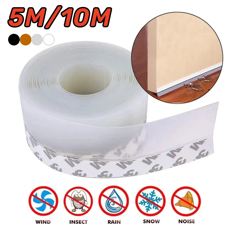 

5M/10M Door Bottom Seal Strip Weather Window Rubber Seal Weatherstrip Windproof Dust Self Adhesive Door Windshield Sealing Tape