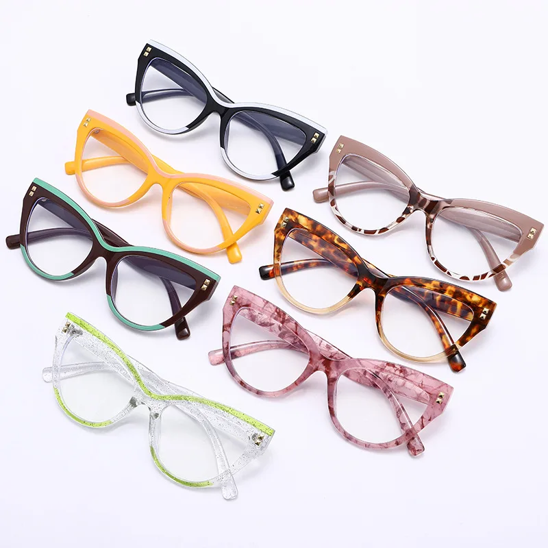 Eyeglasses Frames,Eyewear Frames,Women Glasses,Fashion Eyeglasses New Fashion Women Brand Designer Glasses For Ladies Retro Cat Eye Rivet Decoration Frame Clear Reading Computer