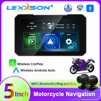 Dash Cam DVR per moto da 5 pollici con navigazione per moto con monitor GPS per fotocamera wireless Carplay Android Auto HD 1080P