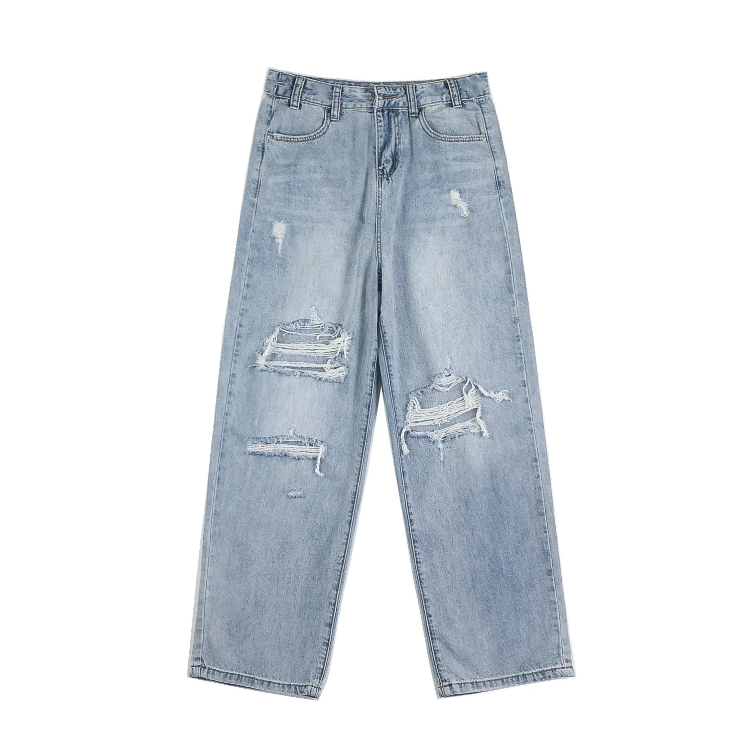 Men Jeans Wide-leg Straight Jeans 3XL Hole Ripped Street-wear All-match Denim Trousers Mens Loose Casual Fashion Harajuku New men jeans mens jeans jeans trousers denim trousers mens casual trousers