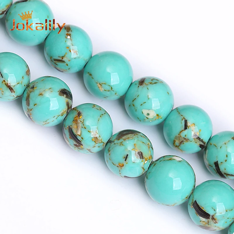 

Natural Stone Blue-green Shell Howlite Turquoises Beads Round Loose Beads For Jewelry DIY Making Bracelet Handmade 4 6 8 10 12mm