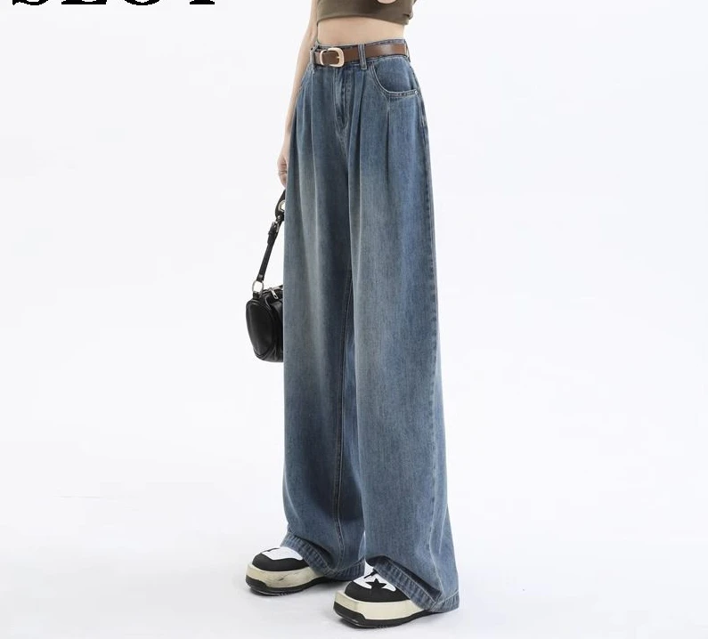 

2023 Fashion Leisure Straight Leg Jeans for Women in Autumn and Winter New Floor Mop Pants with High Waist Wide Legs H468