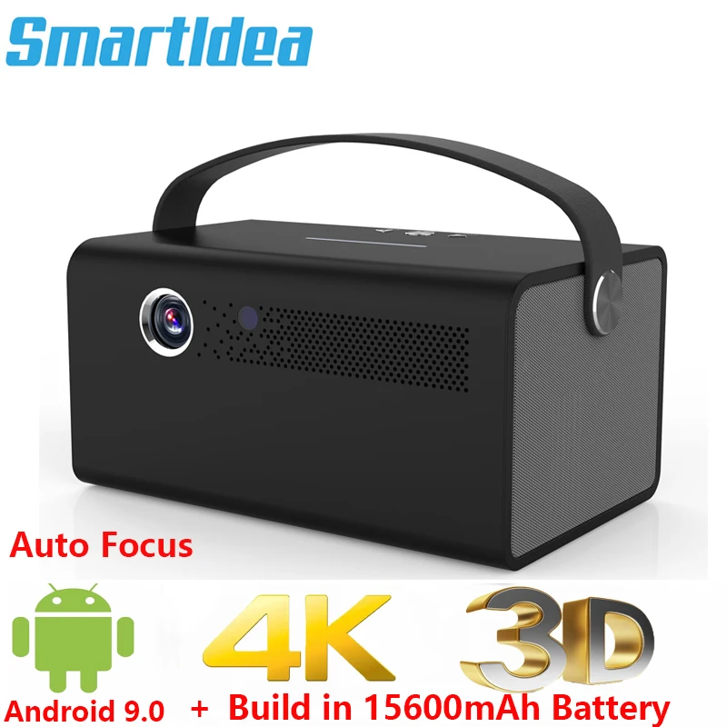 Smartldea 4K 3D projector Android 9.0 Wifi BT auto focus 15600mAh battery portable home smart beamer speaker in Zoom HD-in USB