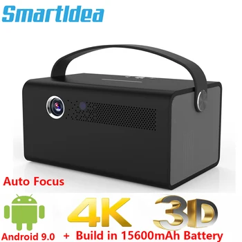 Smartldea 안드로이드 9.0 와이파이 BT 자동 초점 프로젝터, 휴대용 홈 스마트 비머 스피커, 줌 HD 입력 USB, 4K 3D, 15600mAh 배터리