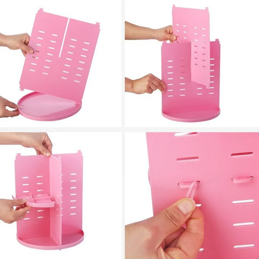 Rotating Makeup Shelf Organizer Fashion 360-Degree Cosmetic Storage Box Brush Holder Jewelry Case Detachable 3