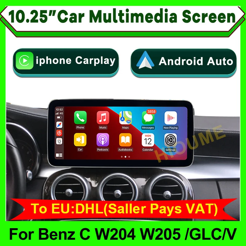 Автомобильный мультимедийный экран Apple CarPlay 10 25 дюйма без записи Android для Mercedes Benz C
