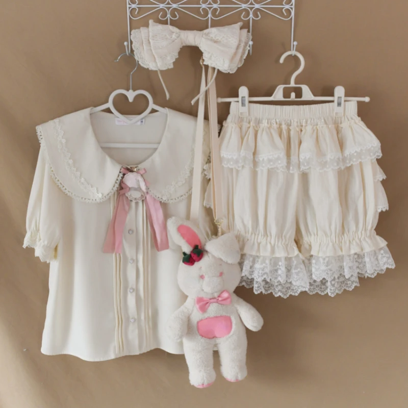 Sweet Lolita Safety Shorts Pink Girl Kawaii Lace Ruffle Cotton Underwear Tiered Pumpkin Short Pants Victorian Gothic JK Bloomers