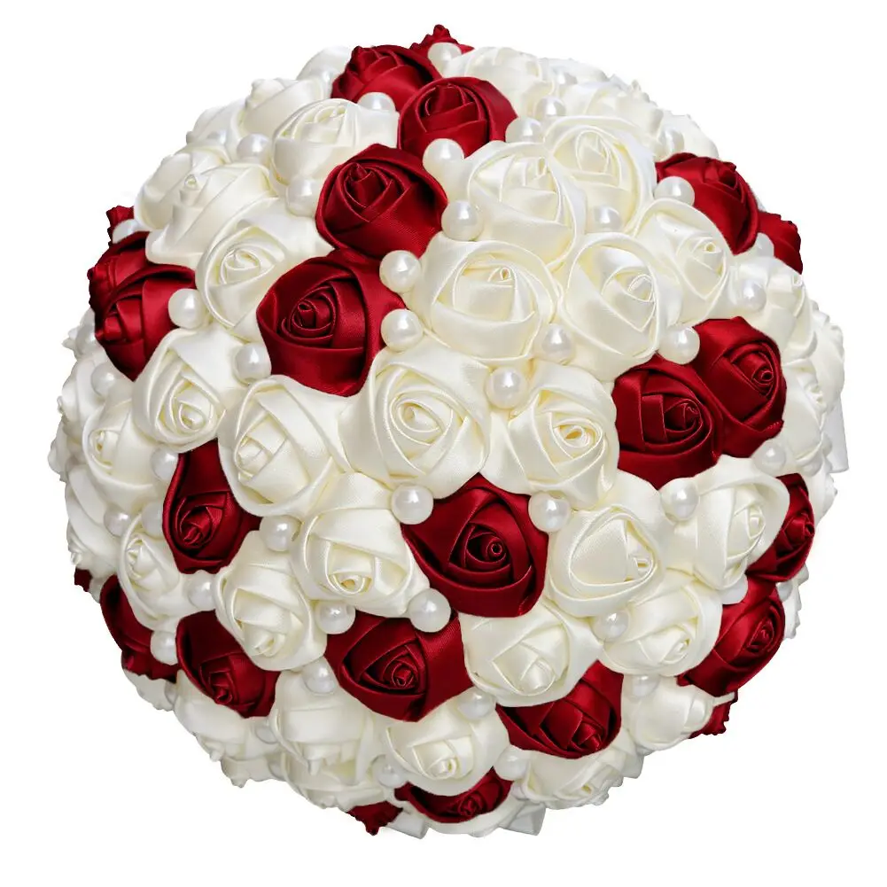 Romantic Handmade Wedding Bouquet Blue White Flowers Bridal Pearl Mariage Jewelry Silk Rose Wedding Bouquet
