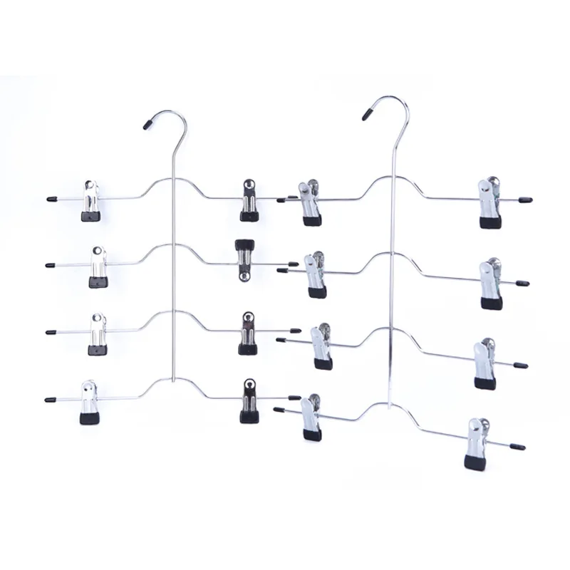 1PC MultiFunctional Four -Layer Stainless Steel Trousers Clip Skirt Pants Hanger Rack With 8 Clips Storage Organizer Save Space 5