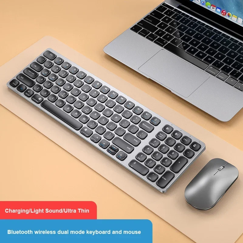 

Wireless Bluetooth Dual-mode Keyboard And Mouse Set Rechargeable Mute 98 Key for Notebook Desktop Computer General Offic PC iPad