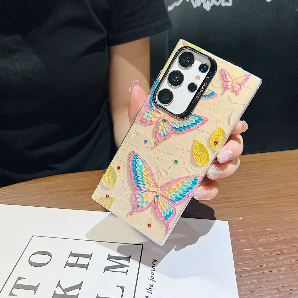 Glitter Butterfly And Flower Phone Case For Samsung Galaxy Series_voghion.com