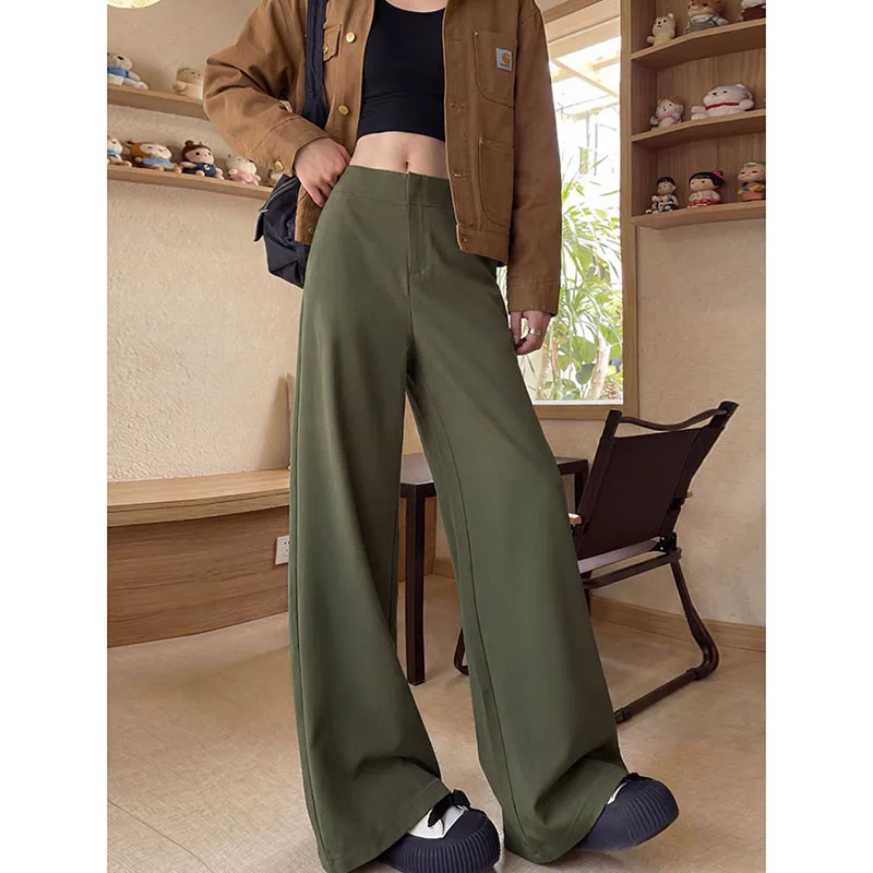 Modische High-Waist-Hose mit Reißverschluss und weitem Bein für Damen – Frühling/Sommer, hochwertige Business-Anzughose, gerade geschnittene Freizeithose, lange Hose
