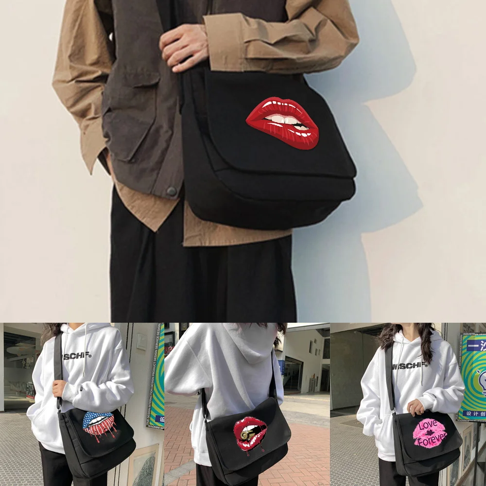 Crossbody Bag Canvas Shoulder Bags Diagonal Bag Youth Satchel Women Messenger Bags School Envelope Pouch Mouth Pattern