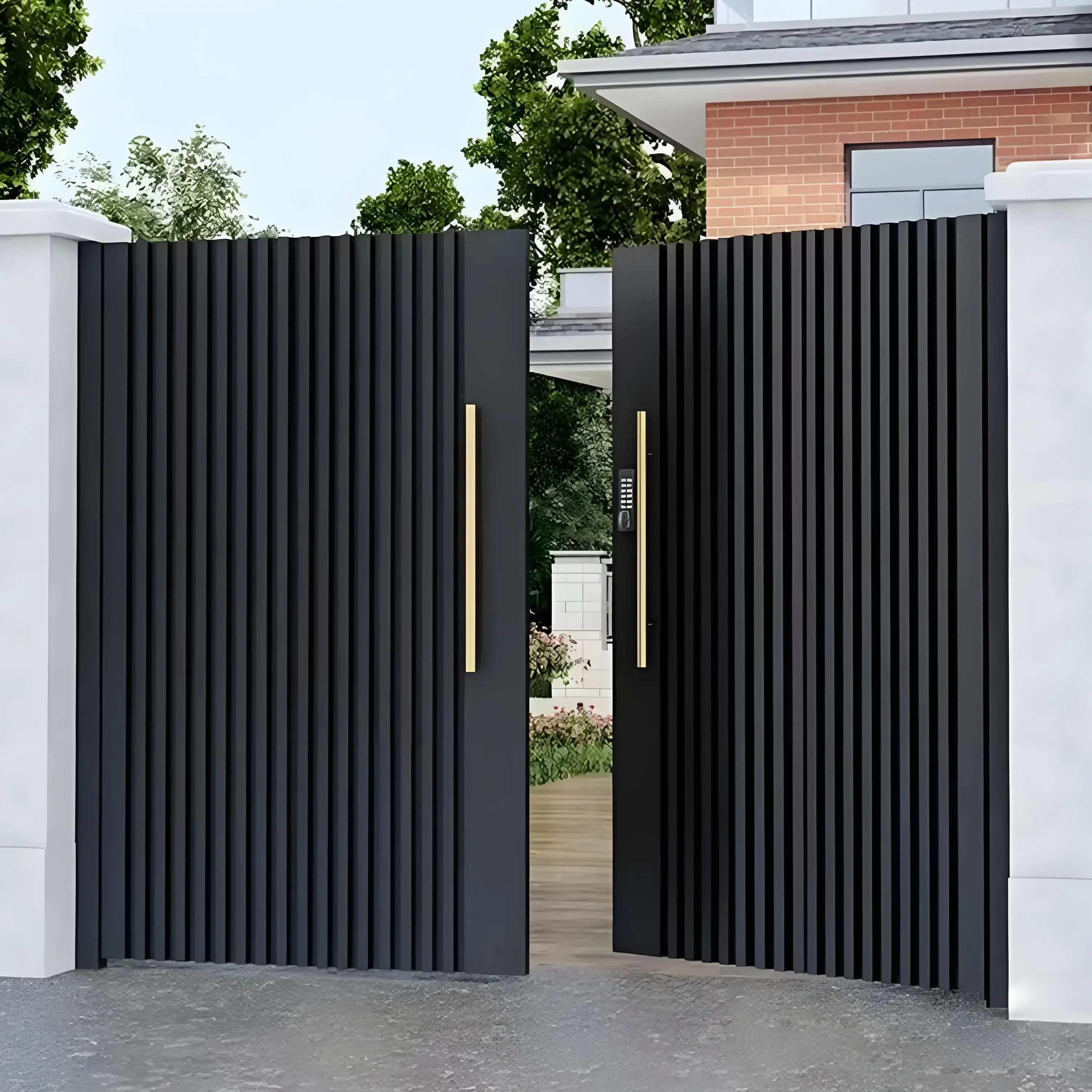 Automatic Sliding Slat Gate For Outdoor Villas Wood-like Aluminum ...
