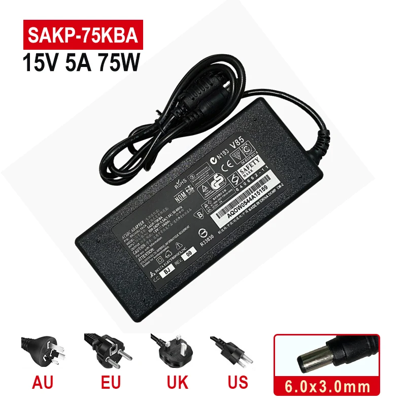 

Зарядное устройство для Toshiba Portege R502 R505 R600 R501 Tecra A11 M11 S11, 15 В, 5 А, 75 Вт, 6,0x3,0 мм