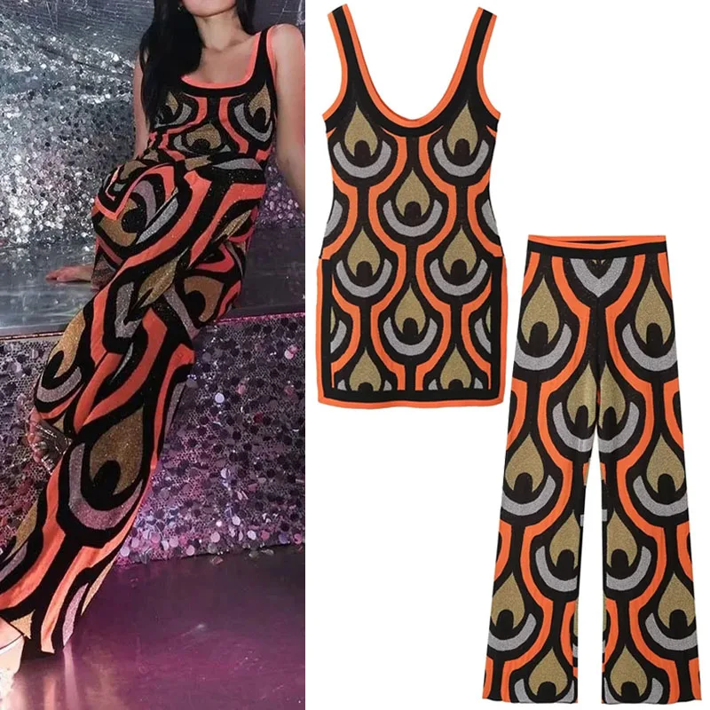 

TRAF Fashion Full-Length Pant For Women Sexy High Waist Soft Pants Suit Boho Long Knitted Trousers+Wide Straps Slim Mini Dresses