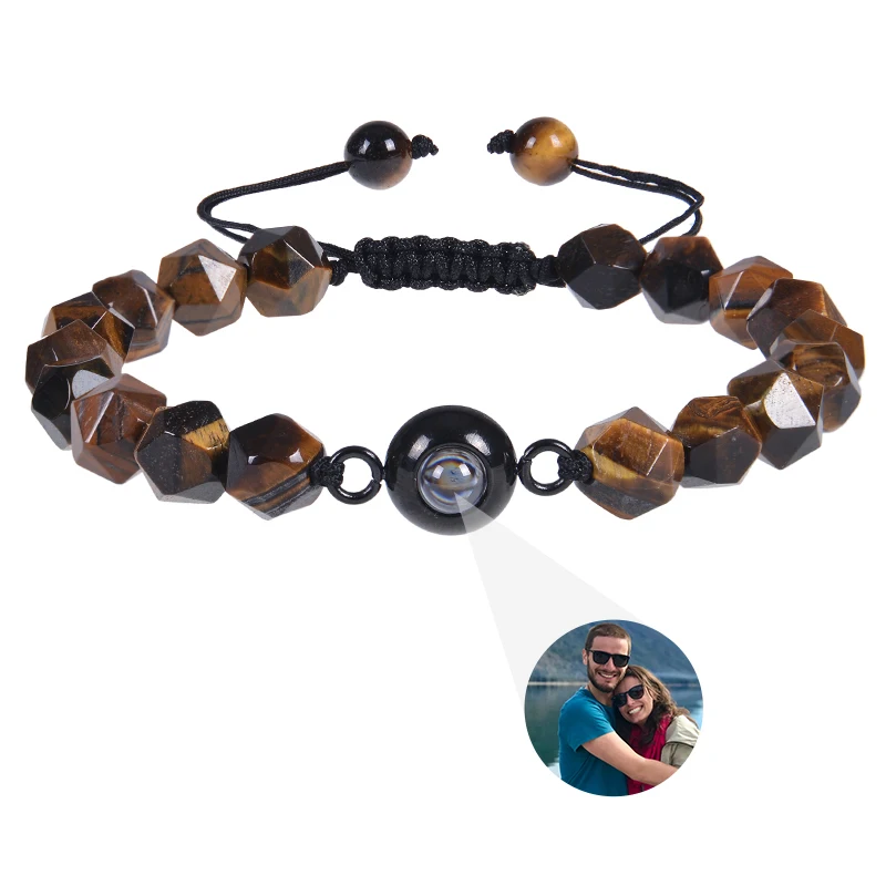 

Personalized Photo Projection Bracelet Handmade Custom Picture Bracelets Irregular Natural Tiger Eyes Stone Bracelet Men Jewelry