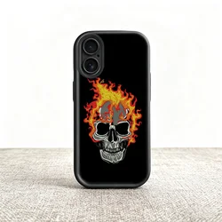 Skull Flame Embroidery Black Soft Shell Phone Case with Lens Protection - iPhone 12 ( 1)