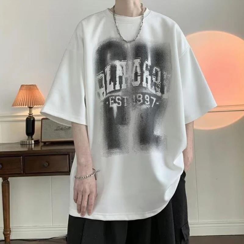 

Summer Men's Letter Printing T-shirt New Round Neck Short Sleeved Y2K Korean Fashion Tops