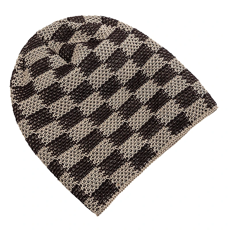 New Unisex Slouchy Winter Hat Two Tone Grid Design Beanie Hats For Men Women Casual Decor Winter Ski Knitted Hats