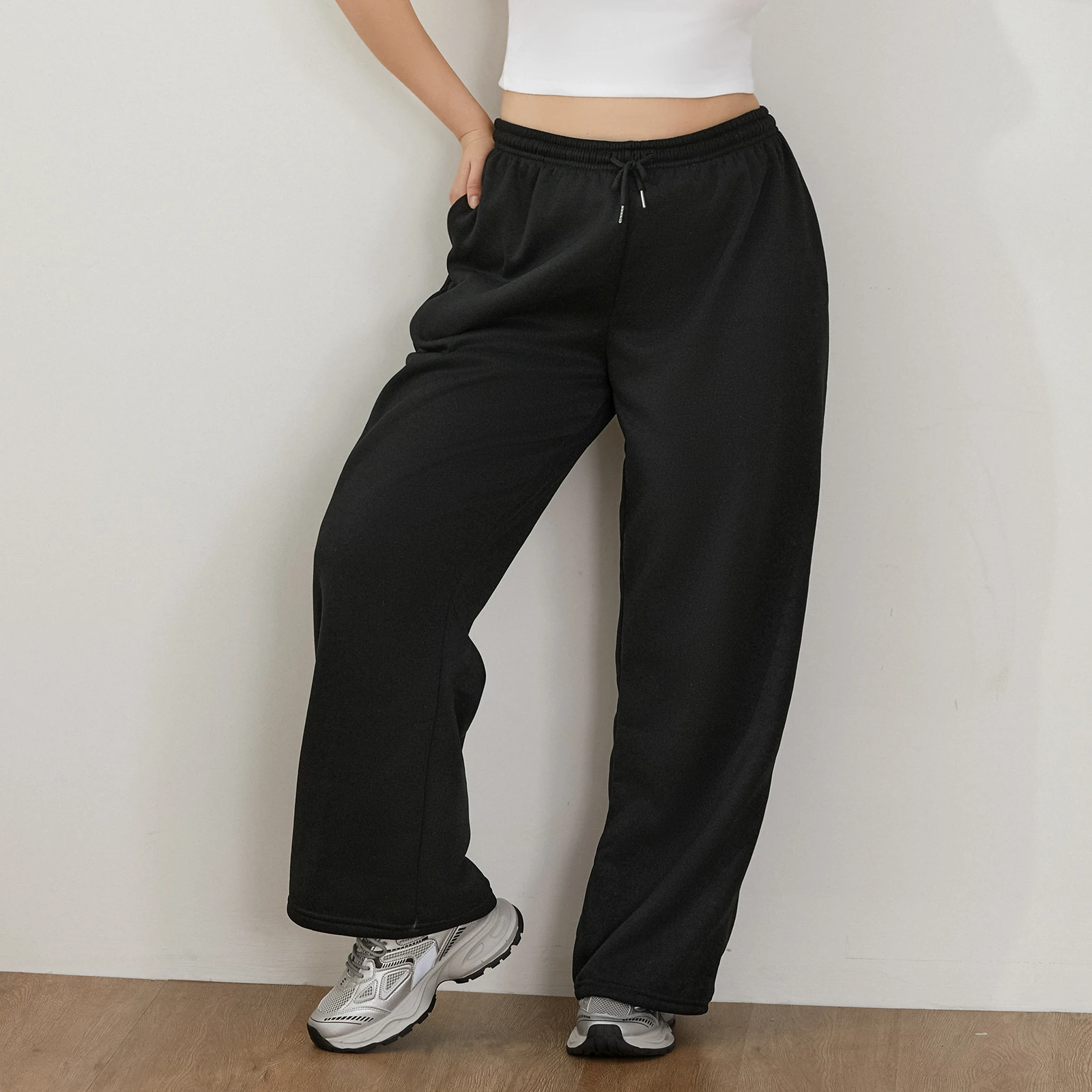Women s Causal Trouser Drawstring High Waist Jogger Pants Baggy Straight Wide Leg Sweatpants with Pockets 3