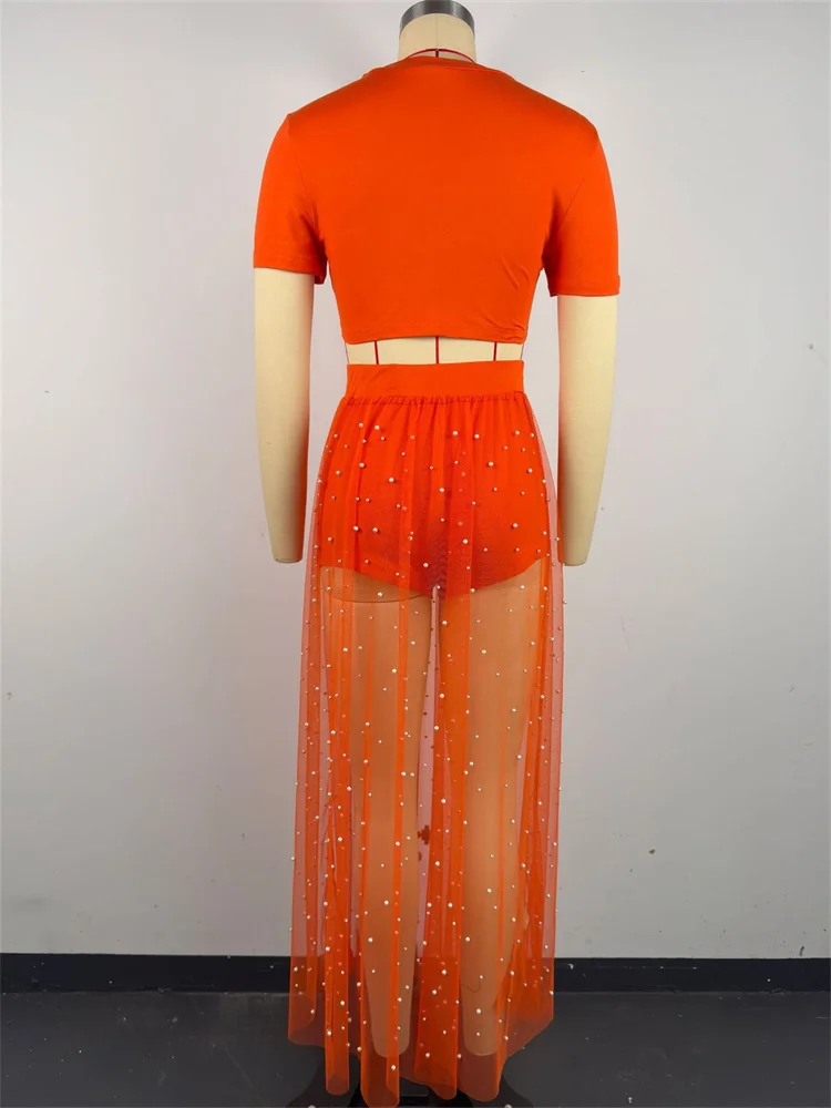 Wmstar Two Piece Dress Set Women S-2XL Summer Solid Short Sleeve Top Mesh Skirts Matching Suit Wholesale Drop Shipping 2024