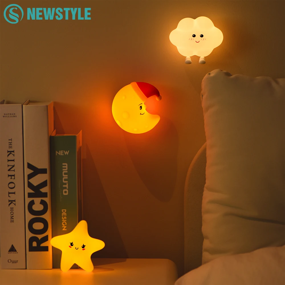 Rechargeable Silicone Moon and Star Night Light with Adjustable Brightness - Perfect