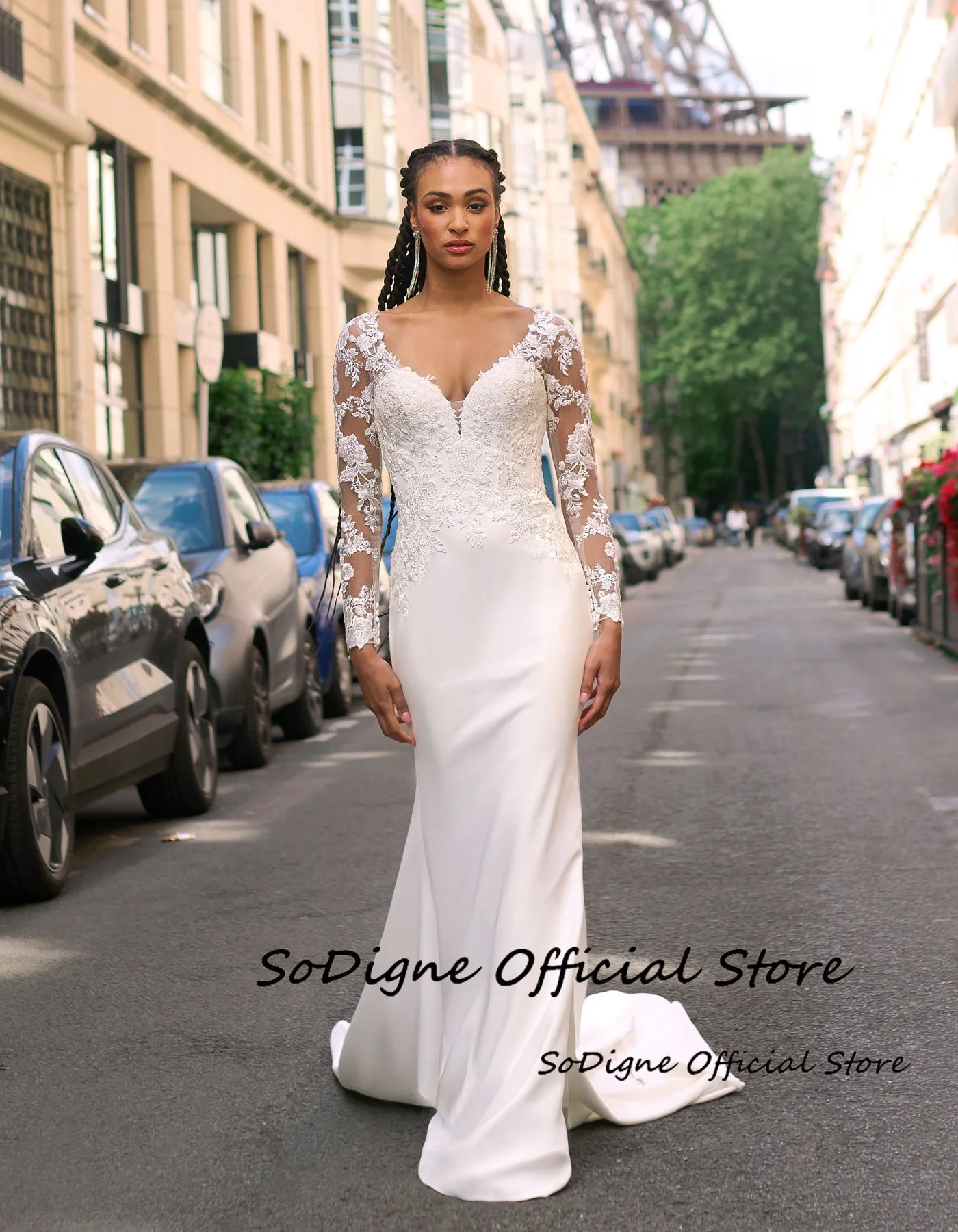 SoDigne Mermaid Satin Wedding Dresses Full Sleeves Lace Appliques Bridal Dress Long Wedding Gown Robe De Mairee Customized 12 Sb5480b80ab134b118162ebb6d1483936N