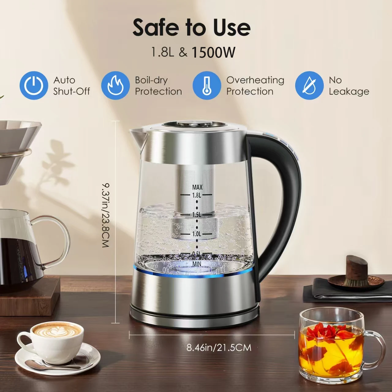 Electric Glass Kettle, 1.8 L Tea Kettle with 12 Temperature Control and Tea Infuser, up to 24-Hour Keep Warm, Stainles 2