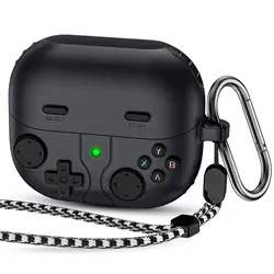 Game Player Design Protective Earphone Case with Carabiner & Lanyard - Buds 3 (Black)