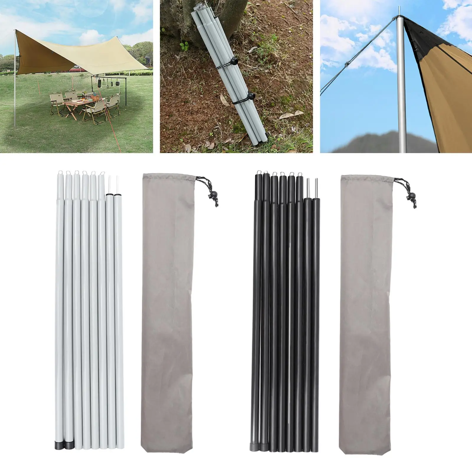 8 Pieces Tent Rods Beach Shelter Detachable Tent Pole for Tarp Adjustable