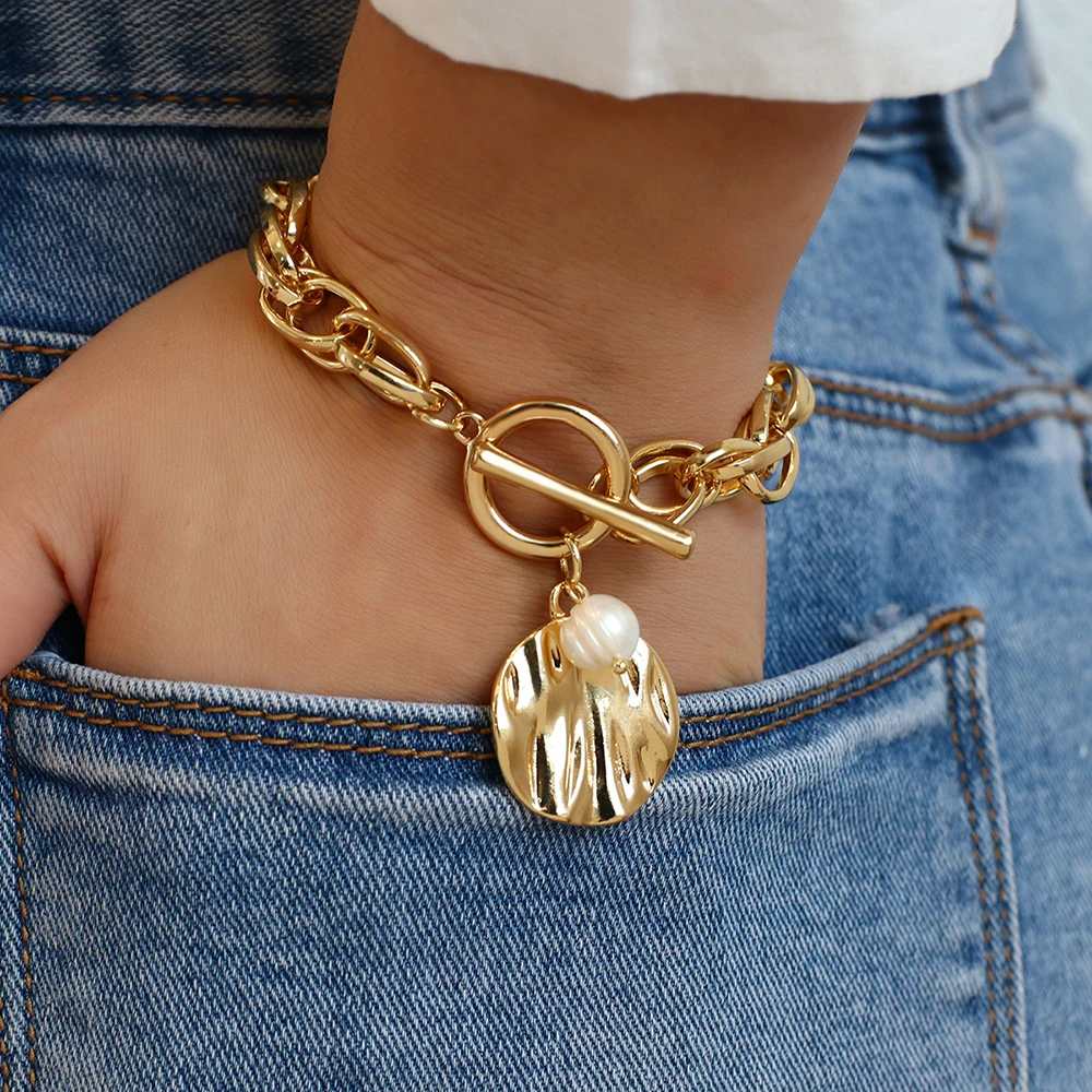 WOWORAMA Chunky Chain Armband voor Vrouwen Verstelbare Elastische Stretch Link Armbanden Dikke Chunky Link Statement Armband Goud/Zilver, Adjustable Size, Metaal, Geen edelsteen