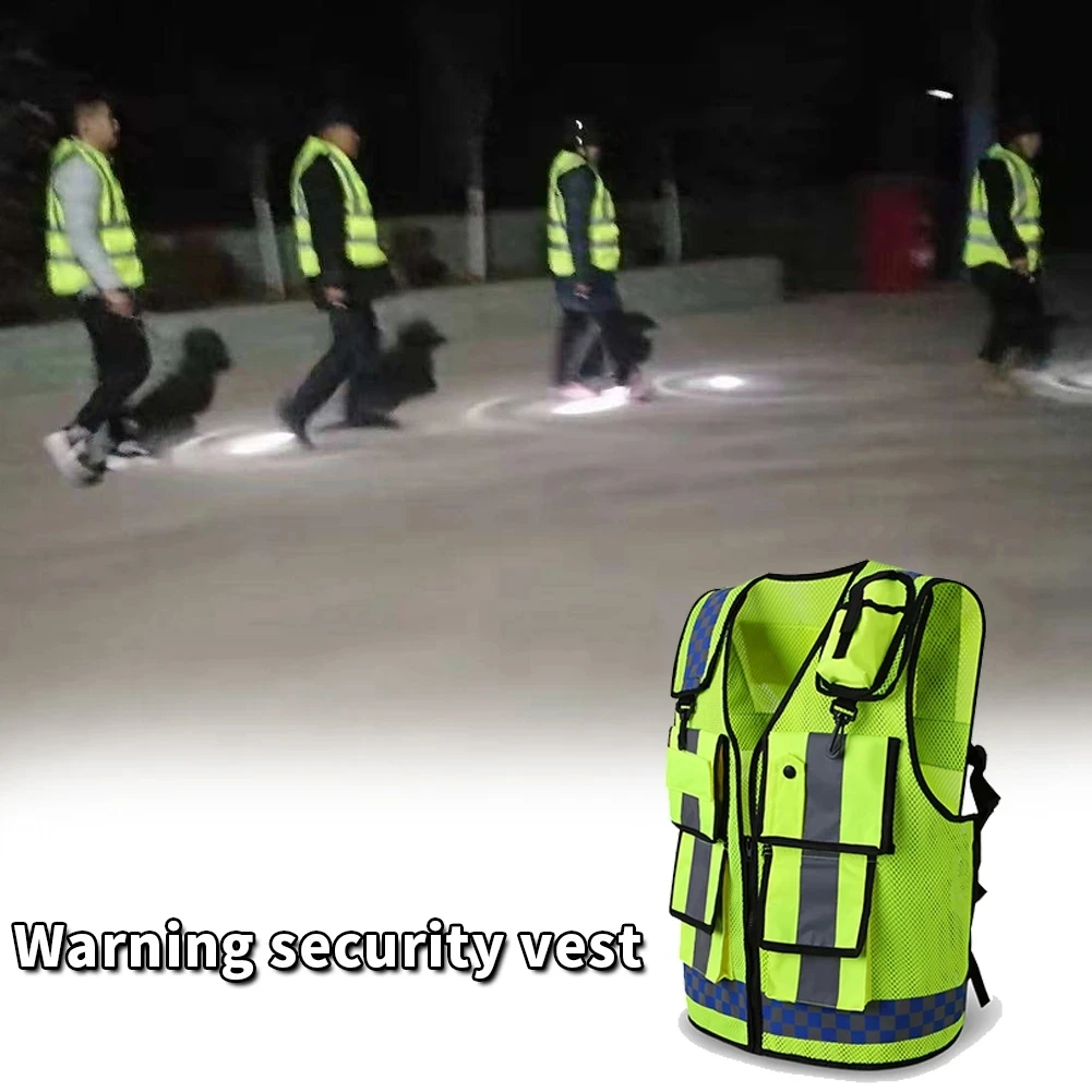 Police Reflective Vest High Visibility Reflective bonded multiple pockets Vest Mens Construction Worker Night Runner Safety reflective vest