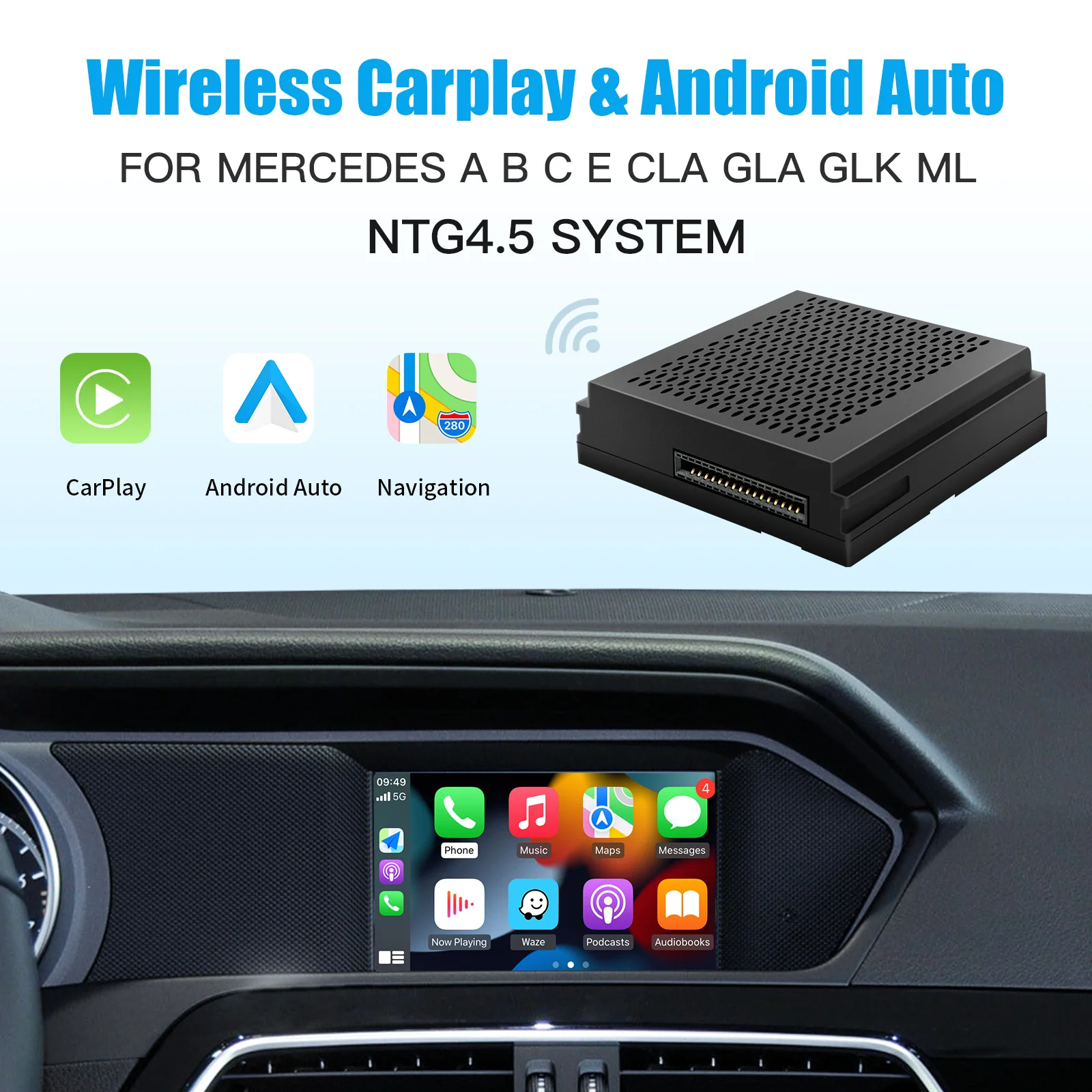 

Wireless Apple Android Auto Carplay for Mercedes Benz NTG4.5 Sprinter Becker Carplay interface installation Plug and Play