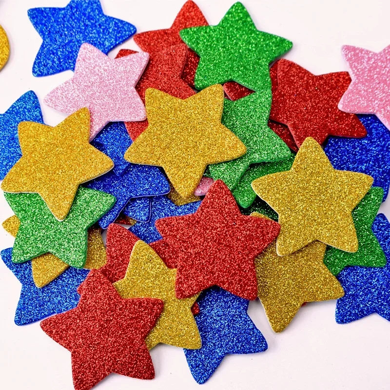 

15PCS Colorful Glitter Foam Stickers Self-Adhesive Stars / Heart Shapes Stickers Kid's Greeting Cards Home Classroom Decoration