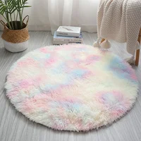 60CM Rainbow Round Fluffy Rugs Carpets Anti-Skid Shaggy Floor Mat For Living Room Home Decoration Bedroom Kid Room 1