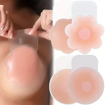 1Pairs Silicone Nipple Cover Lift Up Bra Sticker Adhesive Invisible Bras Chest Patch for Women Reusable Chest Breast Petals Pads 1