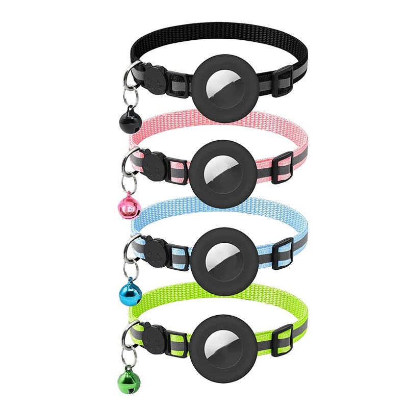 Adjustable Cat Air Tag Collar Double Layer Nylon Cat Collars With Silicone Air Tag Holder A
