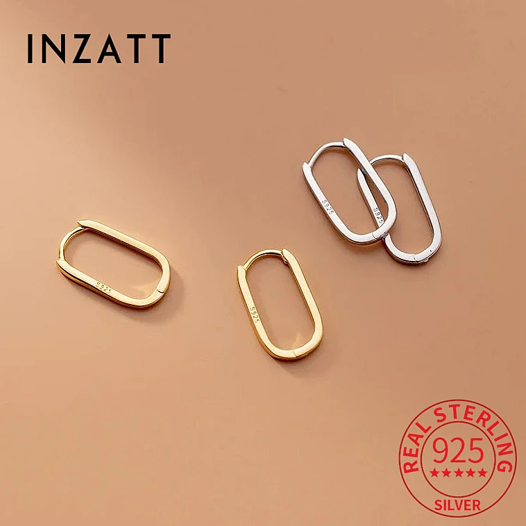 INZATT Real 925 Sterling Silver 18k Elliptic Hoop Earrings for Fashion Women Party Classic Fine Jewelry Geometric Accessories