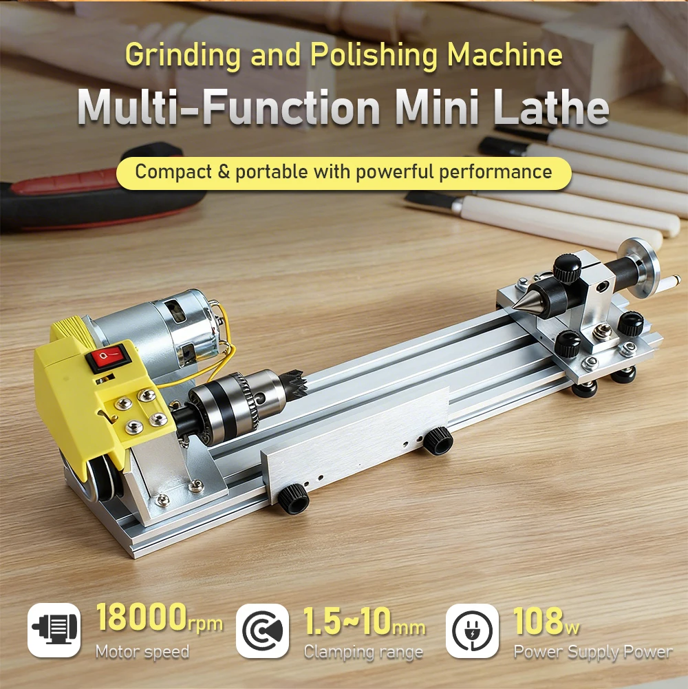 Multifunctional Mini Lathe Bead Polisher Grinder 200-3600RPM Variable Speed Wood