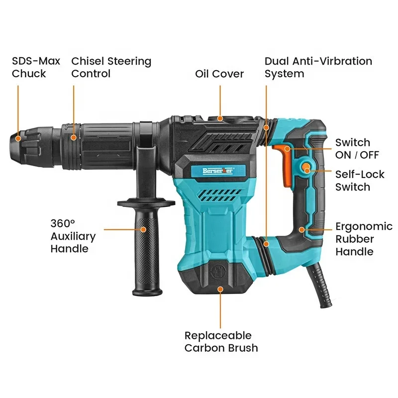 Berserker 1300W SDS-Plus Rotary Hammer Drill Corded Demolition Hammer for Concrete 2
