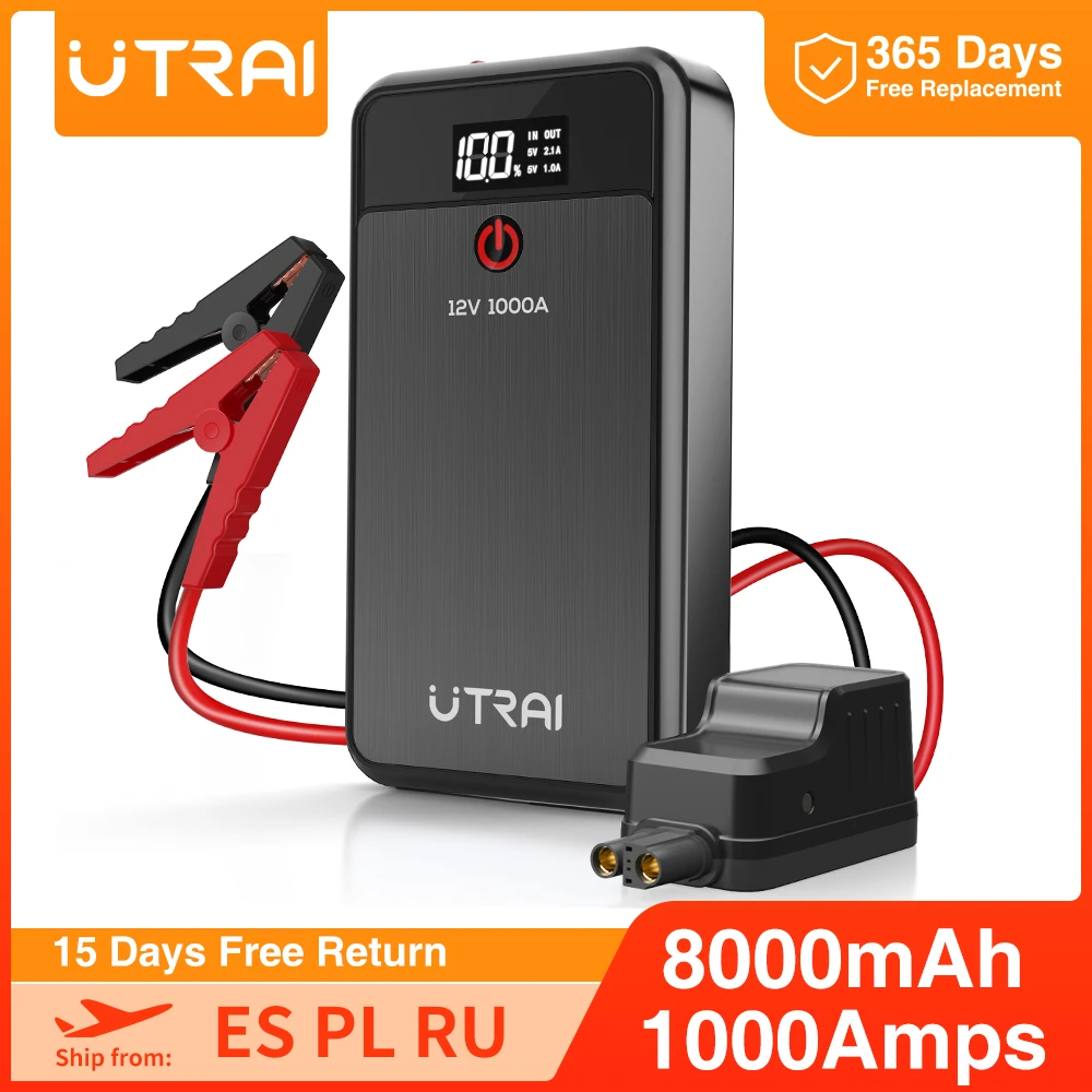 car jumper UTRAI Car Jump Starter 1000A Battery Charger 8000mAh Emergency Power Bank Booster with LED Lighting Starting Device for 12V Cars car jumper